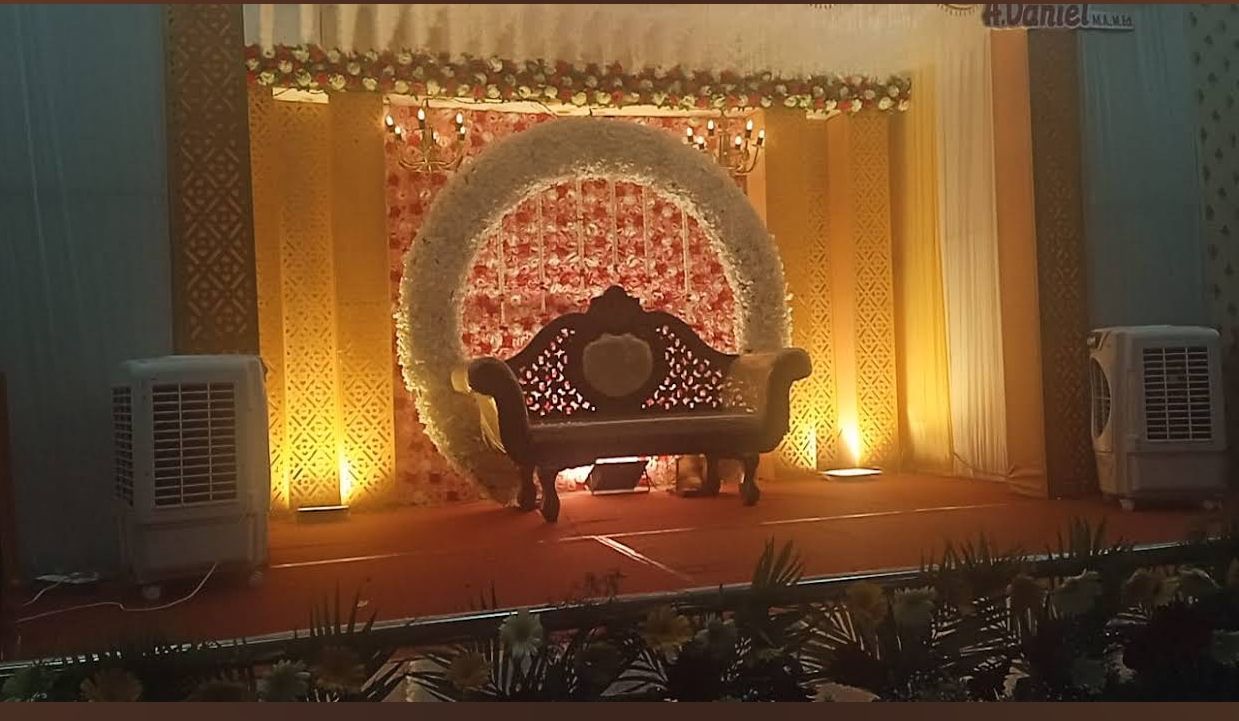 Decorated stage at Peace Mahal